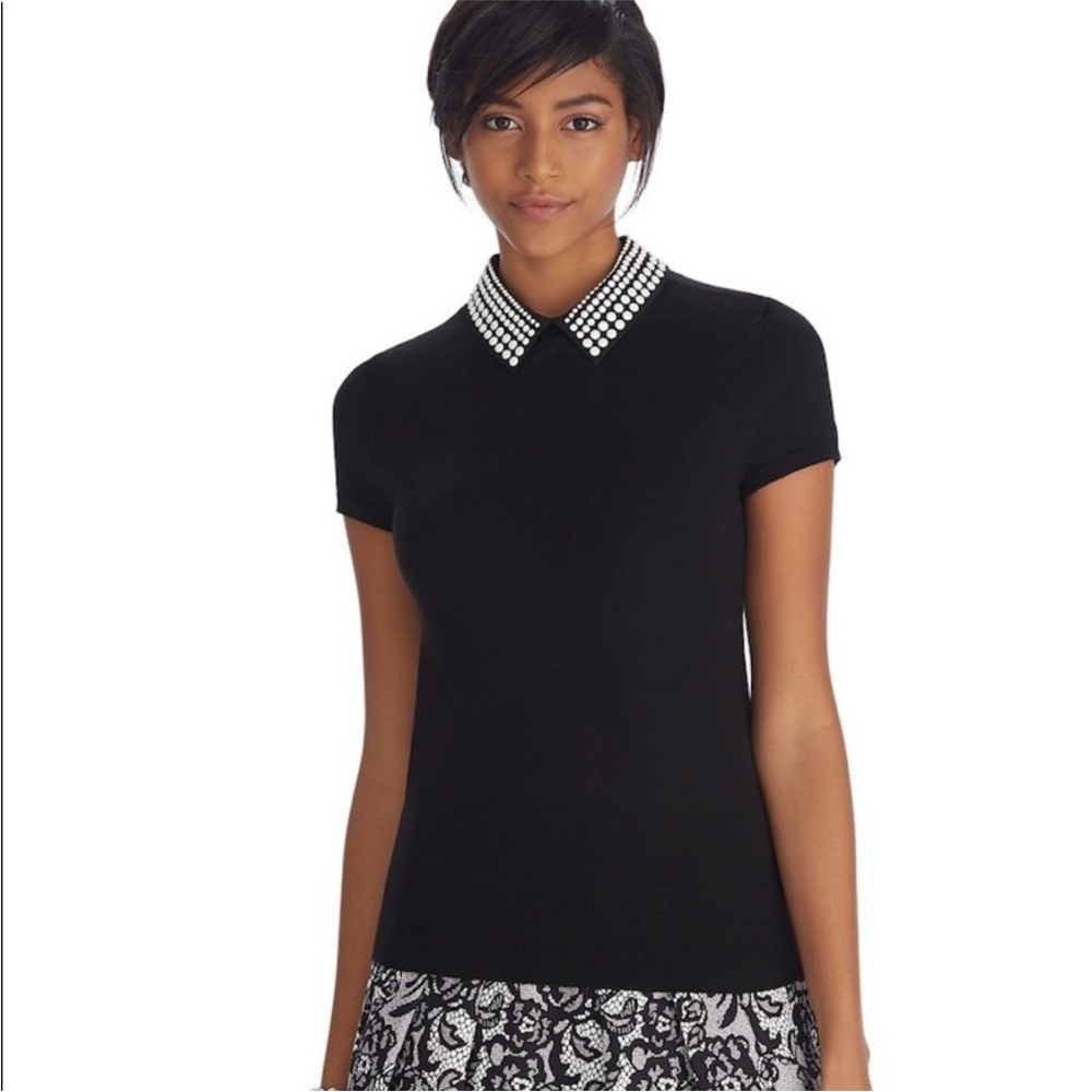 WHBM black sweater with pearl collar. Size M & L
